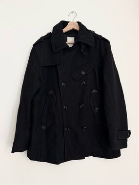 Diesel Black Double-Breasted Pea Coat with Epaulets